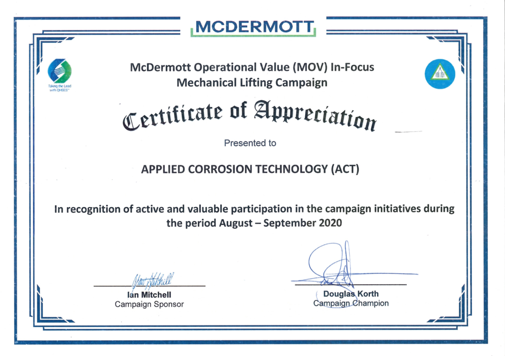 McDermott Appreciation Certificate